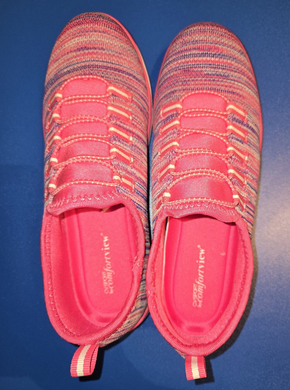 comfortview Women's Knit Slip-On Sneakers in Pink and Blue